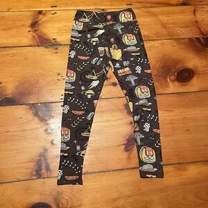 LuLaRoe Black Leggings with Multicolor Pattern